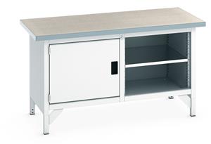 1500mm Wide Engineers Storage Benches with Cupboards & Drawers Bott Bench1500Wx750Dx840mmH - 1 Cupboard, 1 Shelf & LinoTop